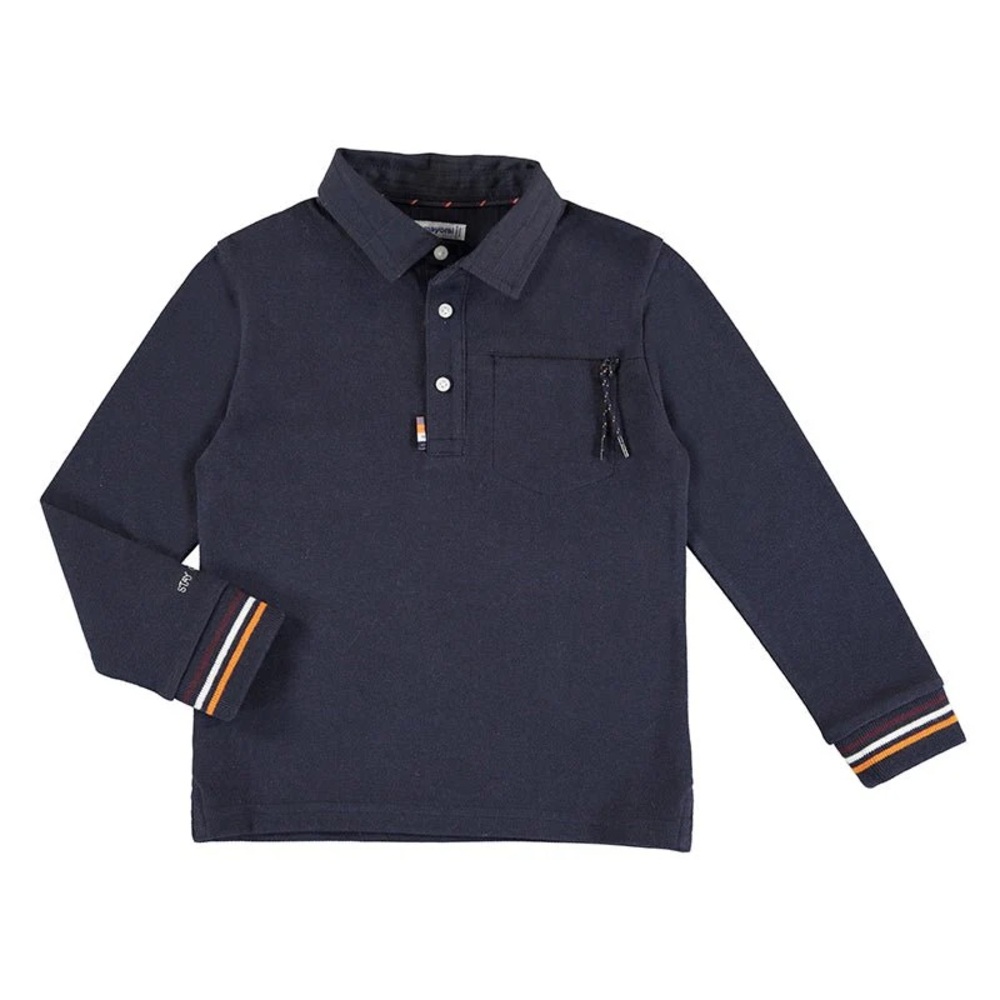 Size 5 Boys Mayoral Navy Kids Polo with Colorful Cuffs